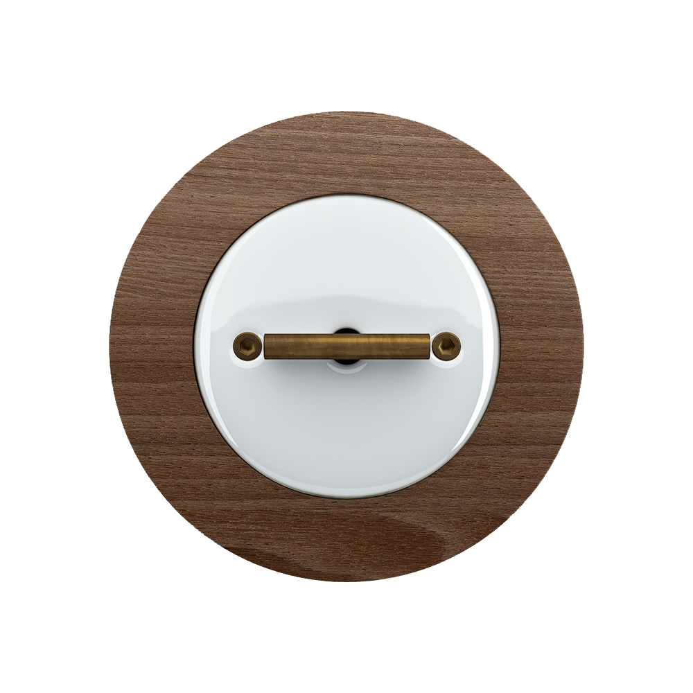 DO LOW Switch in White porcelain and Walnut with an Aged Brass Metal Knob