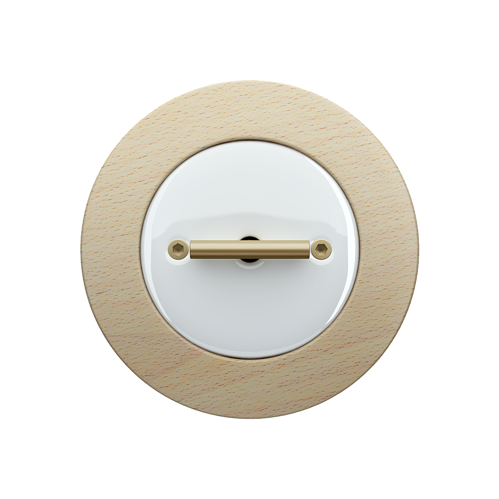 DO LOW Switch in White porcelain and Natural beech with a Brass Metal Knob