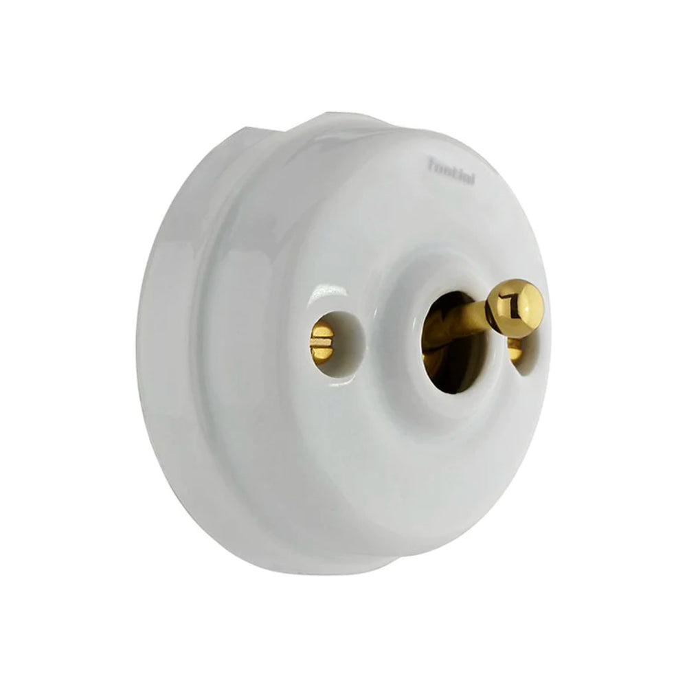 Dimbler Switch in White Porcelain with a Brass Knob