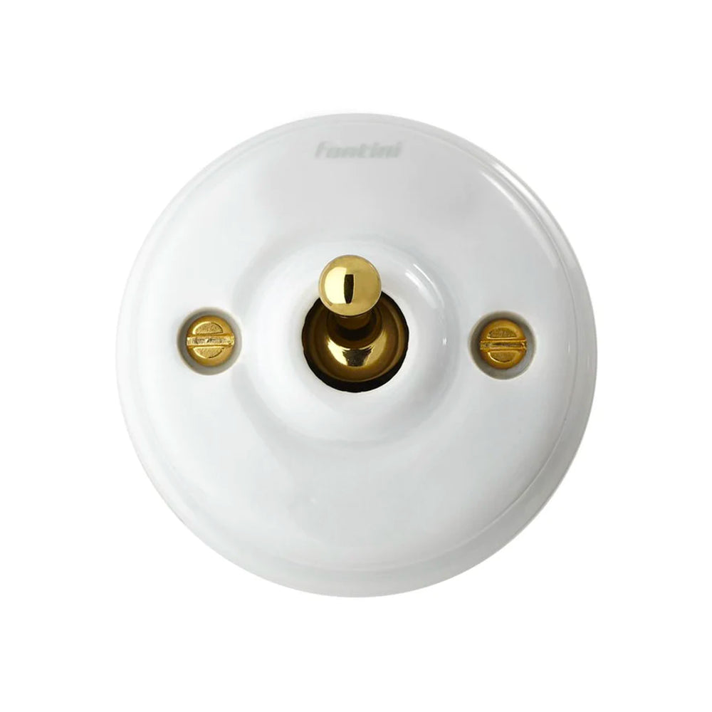 Dimbler Switch in White Porcelain with a Brass Knob