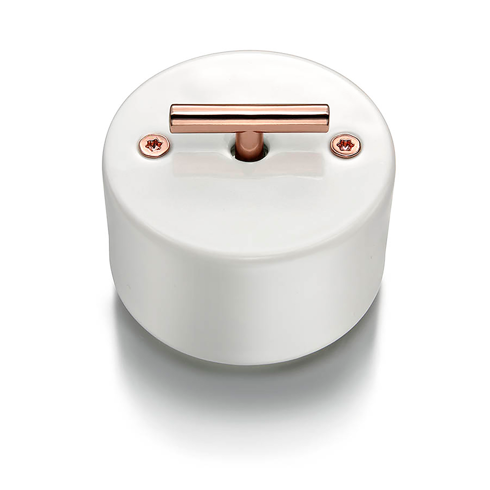 DO Switch in White Porcelain with a Polished Copper-colored Metal Knob