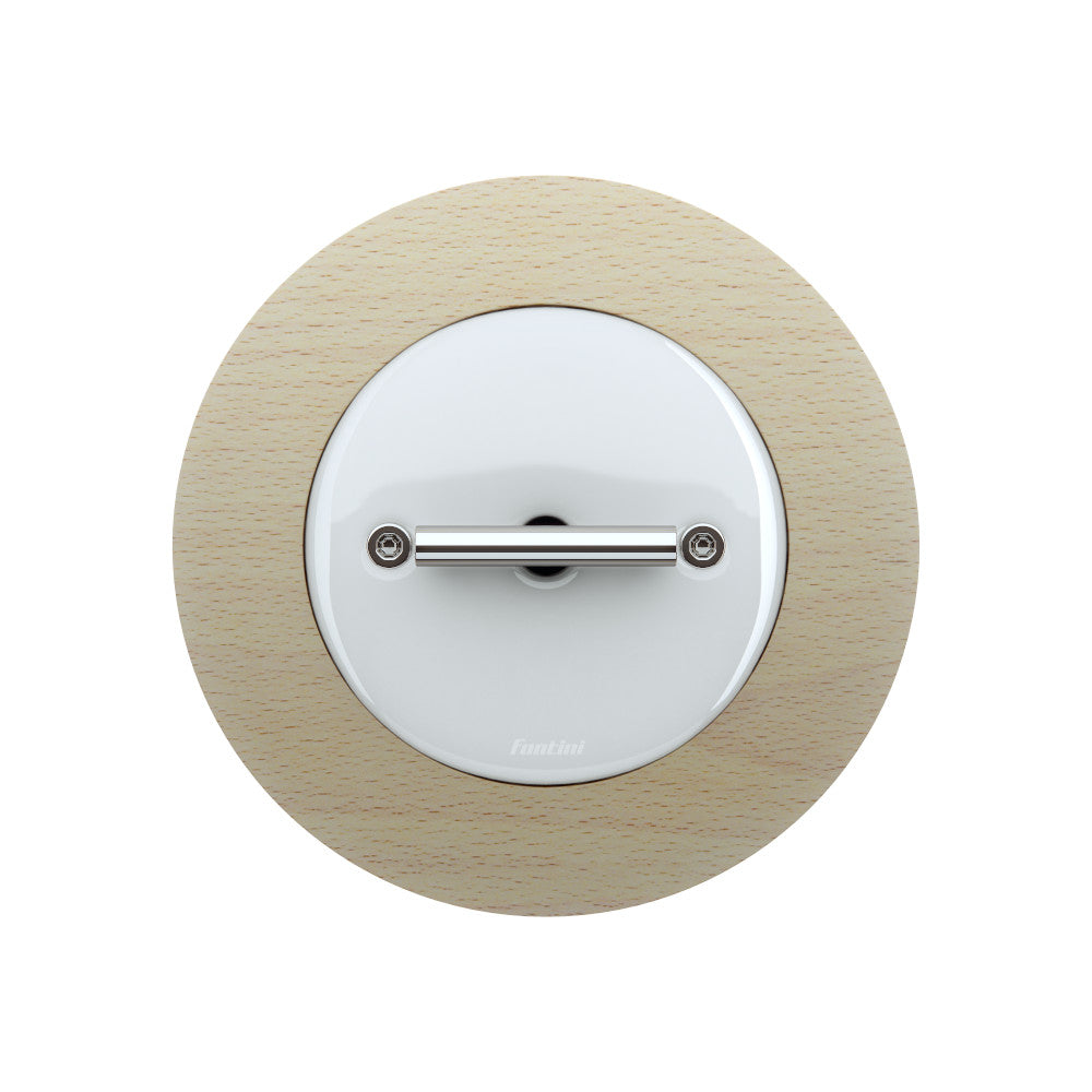 DO LOW Switch in White porcelain and Natural beech with a Chrome-colored Metal Knob