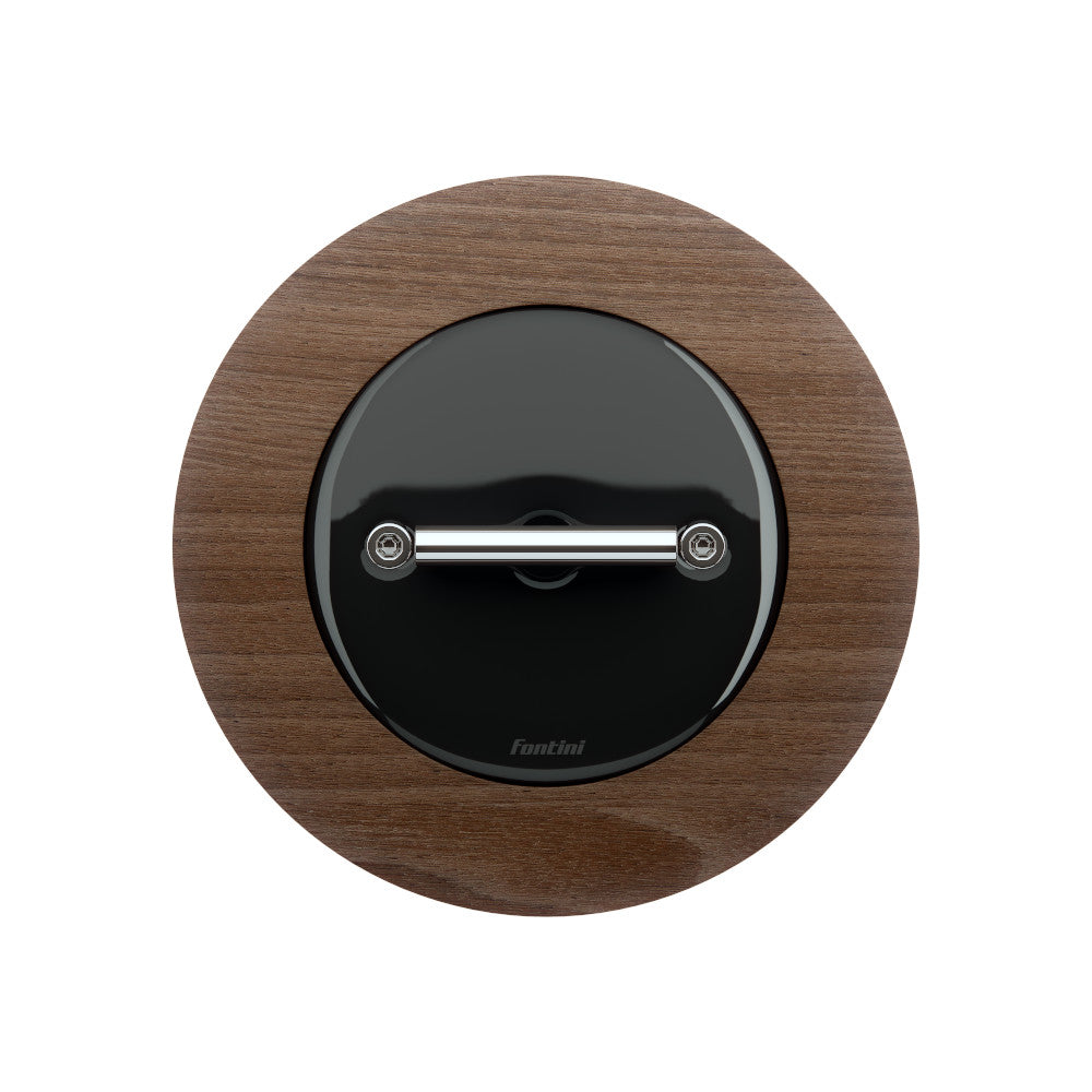 DO LOW Switch in Black porcelain and Walnut with a Chrome-colored Metal Knob