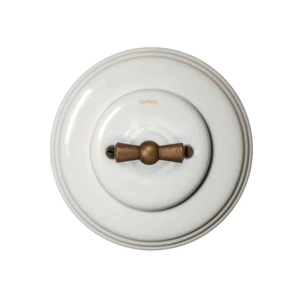 Garby Colonial Switch in White Porcelain and Antique Brass