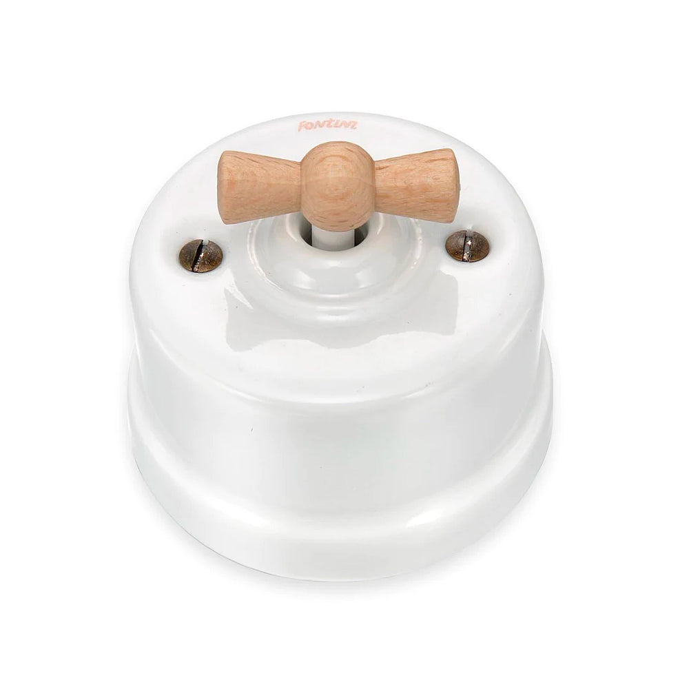 Garby Switch in White Porcelain with a Knob in Natural Beech