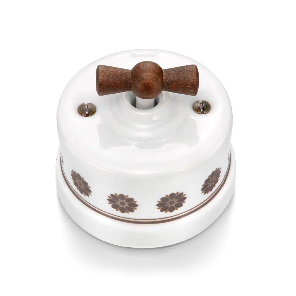 Garby Switch in White Porcelain with Brown Flowers