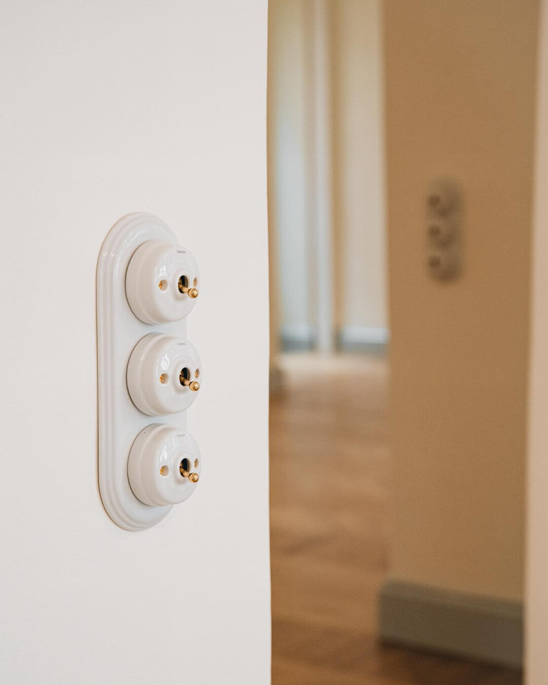 Dimbler Switch in White Porcelain with a Brass Knob